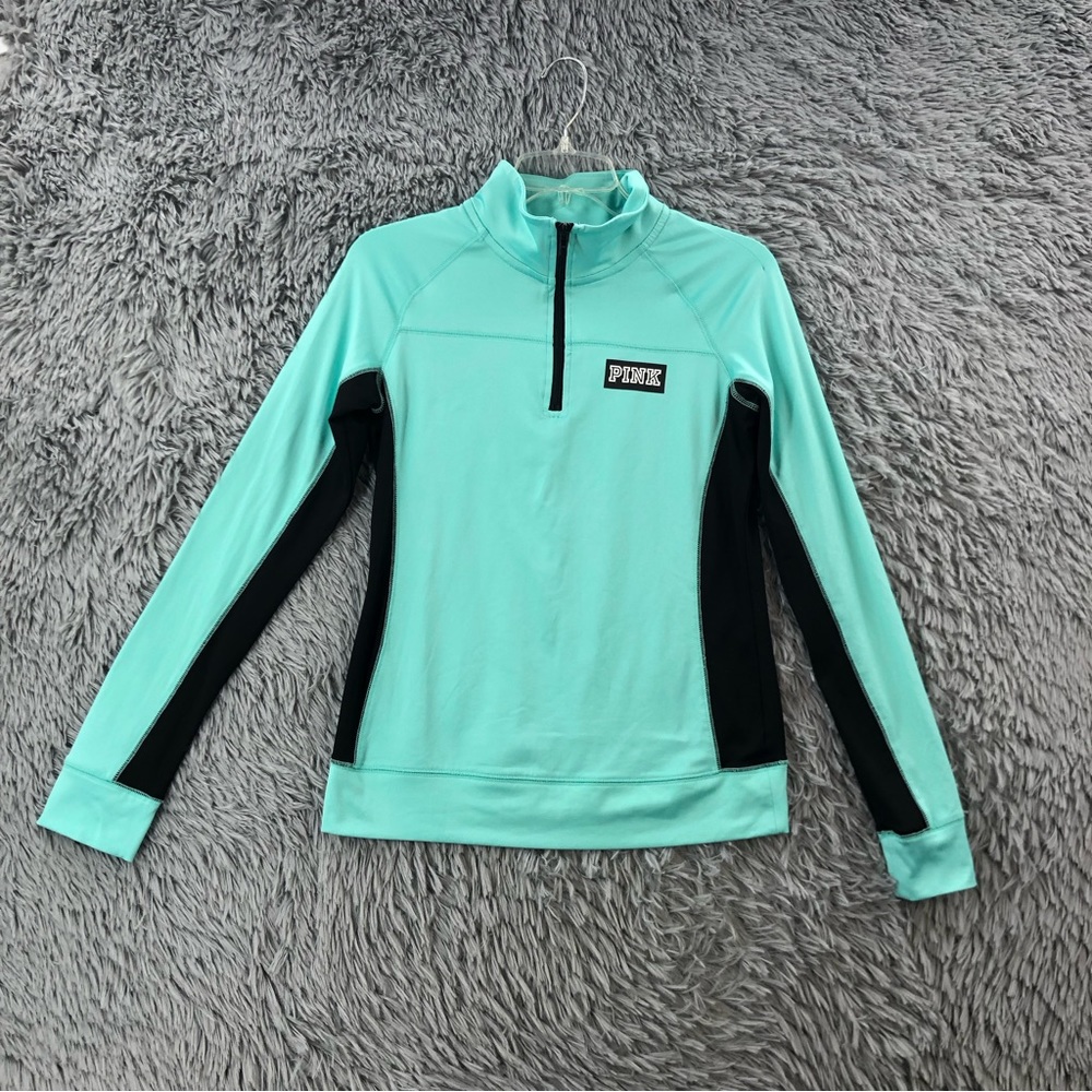 Pink Victorias Secret Quarter Zip Small Spellout Athletic Workout Green Workout